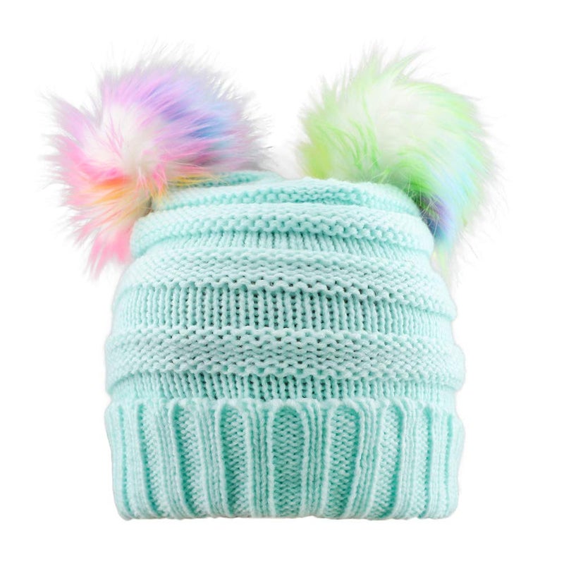 ACTLATI Kids Winter Knitted Beanie Hat Colorful Pompom Ears Ski Hat for Boy Girl(Ages 7-12) - Image 1